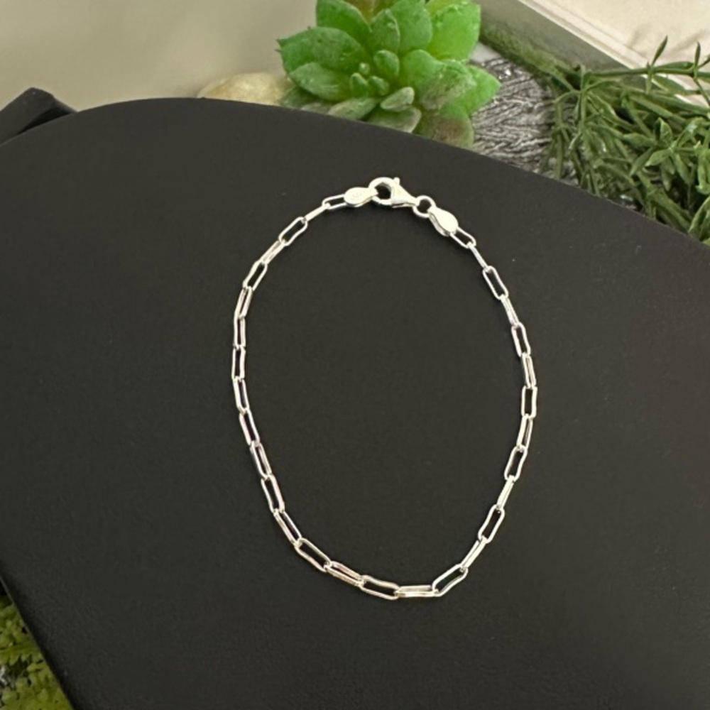 925 Sterling Silver paper clip chain Bracelet - Picture 4 of 8